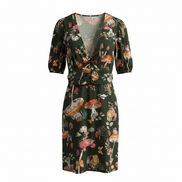 Robe verte motifs champignons, manches courtes bouffantes / Lez a Lez / Taille small