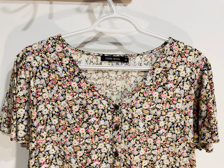 Chemise fleuri, manches courtes à volants / Paper Moon /Taille Medium