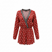 Jumpsuit rouge Parisian - imprimé géométrique - col V brodé - manches longues - Grandeur 12