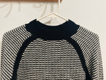 Chandail tricot manches longues noire et blanc - Liz Clairborne - Taille Medium