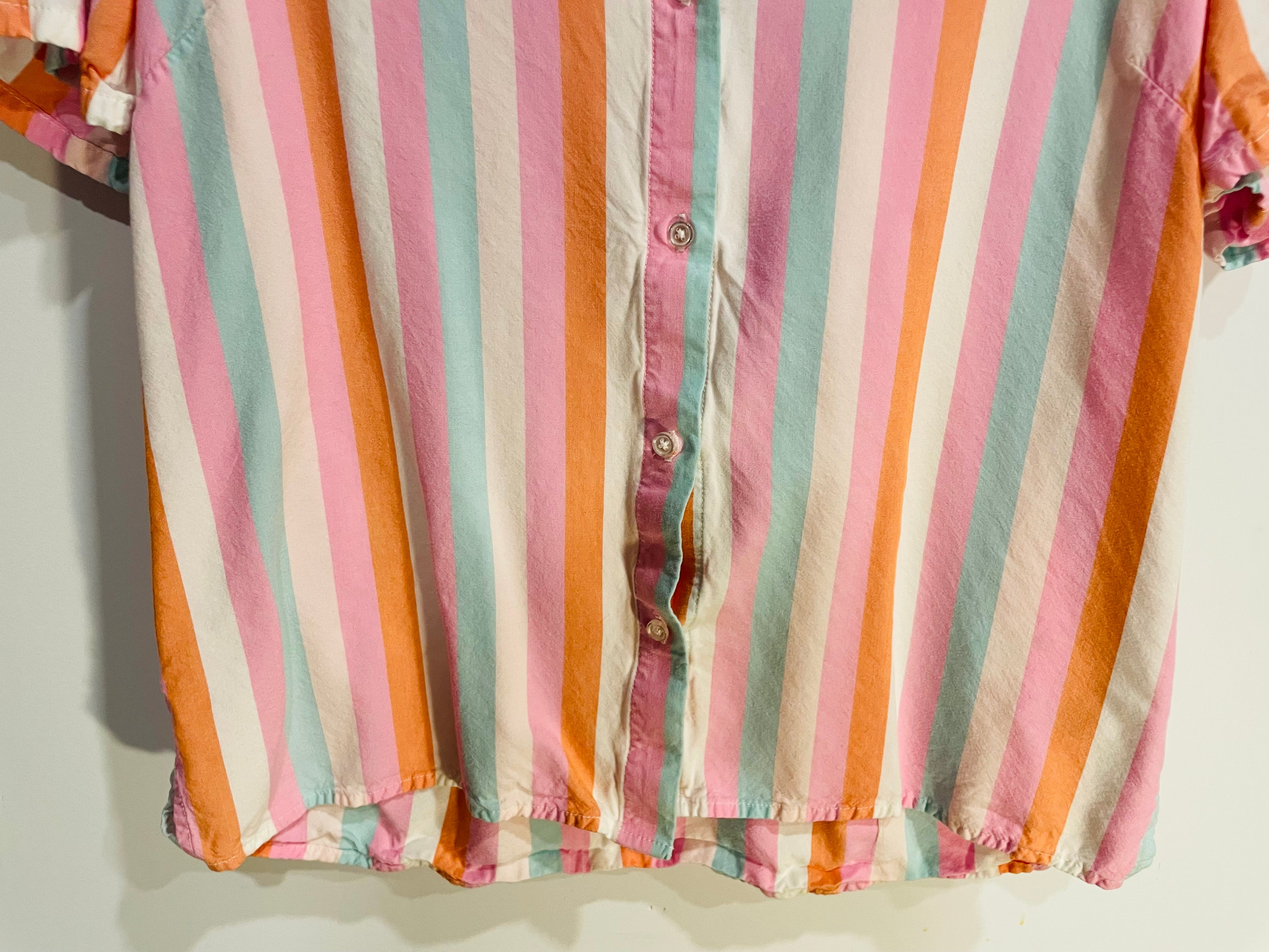 Chemise manches courtes, rayée rose-vert-blanc-orange / Twik simons / Taille small