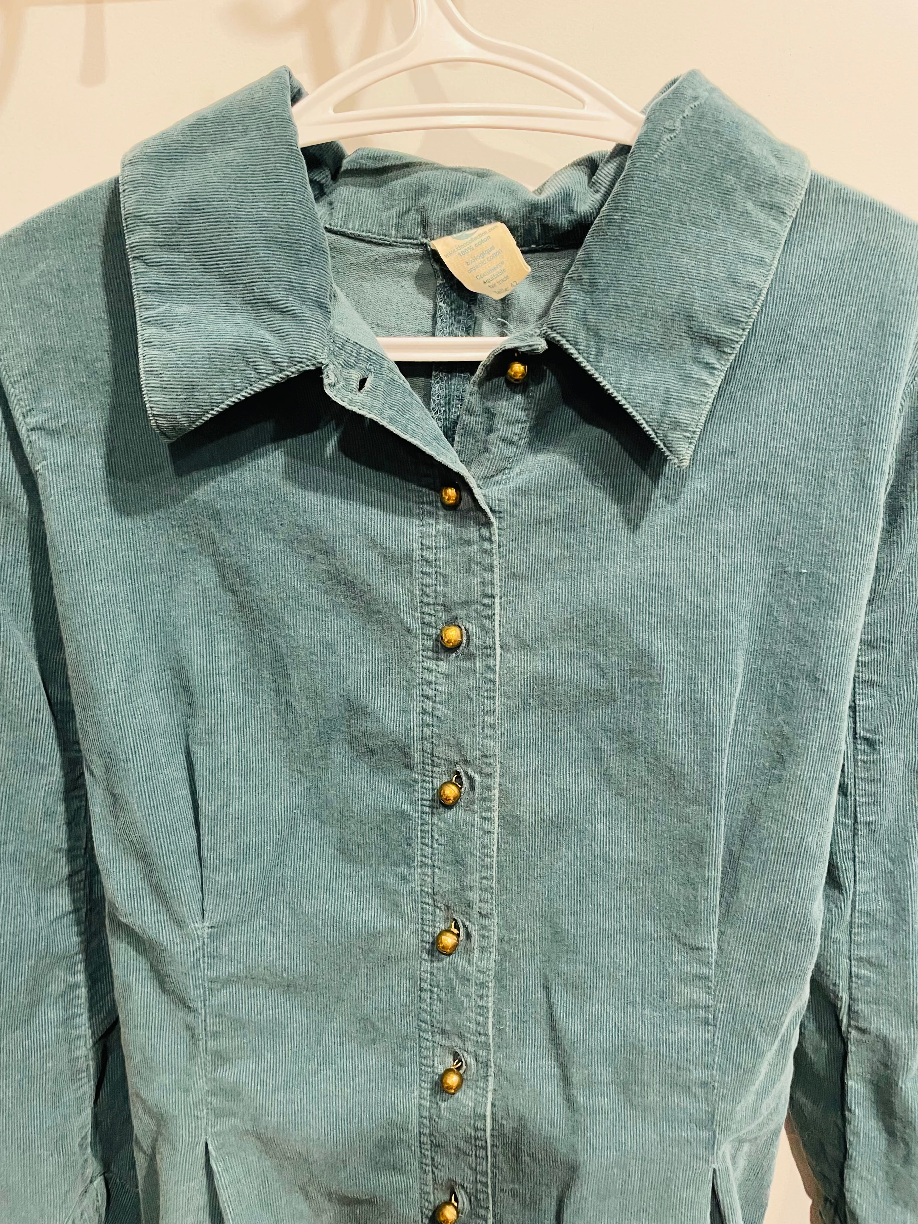 Robe vintage velour cordé vert - manches longues - Taille 42