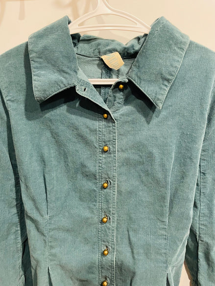Robe vintage velour cordé vert - manches longues - Taille 42