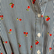 Robe chemise Monteaux - rayures bleu blanc imprimé cerises - taille élastique - Taille Large