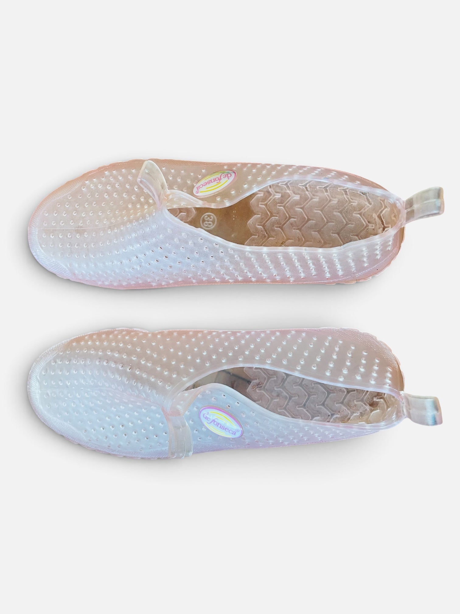 Souliers slip-on en gelée rose pale / vintage / taille 7,5