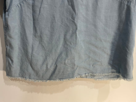 Chandail jeans souple, manches et bas effilochés / Icône simons/ Taille medium