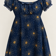 Robe mesh bleu marine imprimé céleste - Cider - manches bouffantes - style cottagecore mystique - Taille XLarge