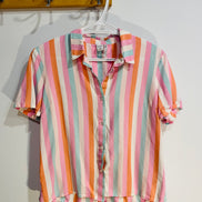 Chemise manches courtes, rayée rose-vert-blanc-orange / Twik simons / Taille small