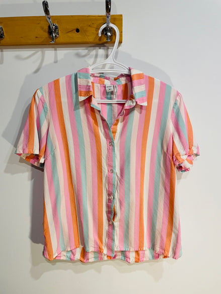 Chemise manches courtes, rayée rose-vert-blanc-orange / Twik simons / Taille small