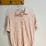Chandail manches courtes, fleurs roses et vertes / Vintage / Talle XL