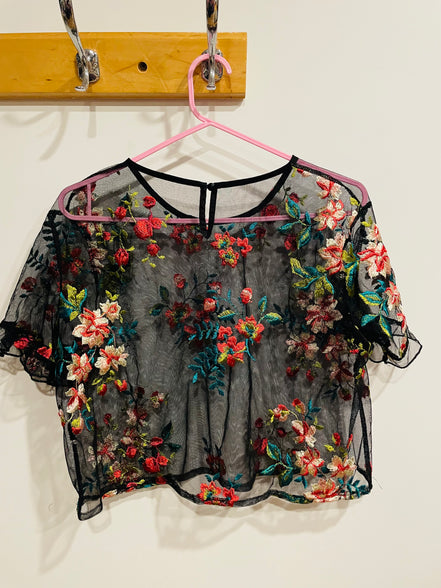 Crop top fleurs brodées - taille Small à Medium