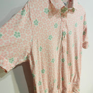 Chandail manches courtes, fleurs roses et vertes / Vintage / Talle XL