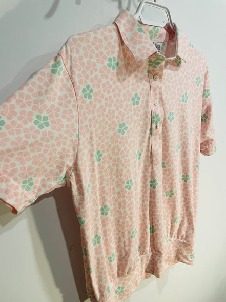 Chandail manches courtes, fleurs roses et vertes / Vintage / Talle XL