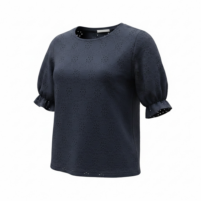 Haut bleu texture dentelle manches courtes / Blumind/ taille XL