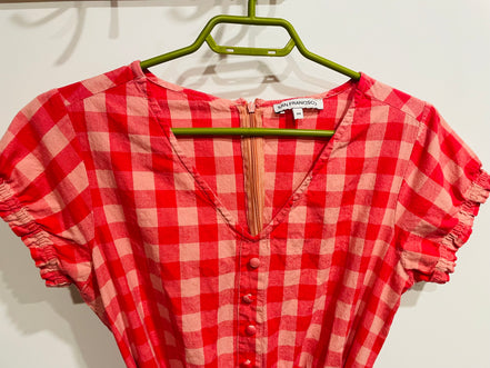 Robe courte vichy rouge San Francisco - carreaux - ceinture nouée - style rétro été - Taille : small