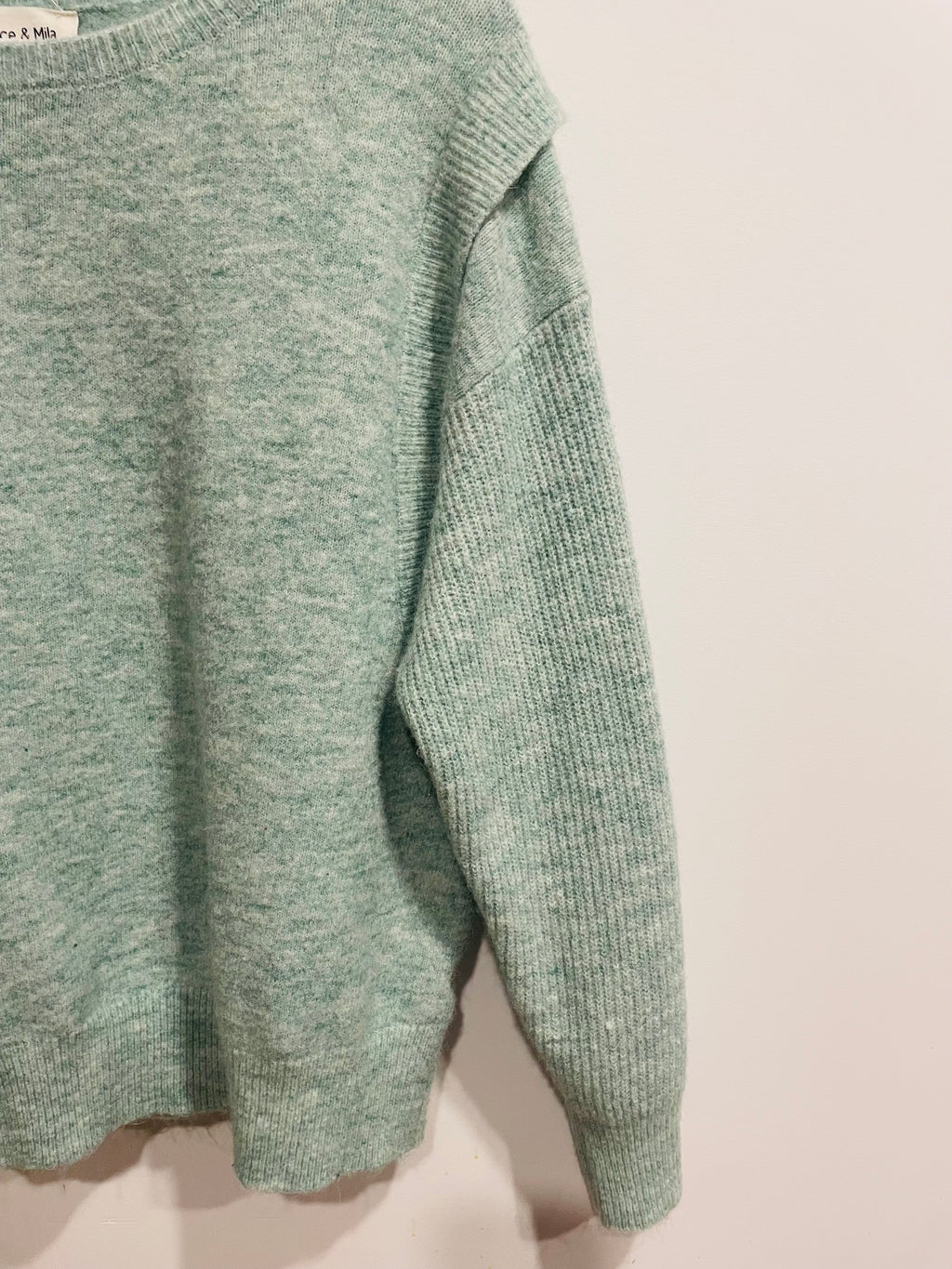 Chandail tricot vert menthe Grace & Mia - coupe oversize - encolure ronde - Taille Medium