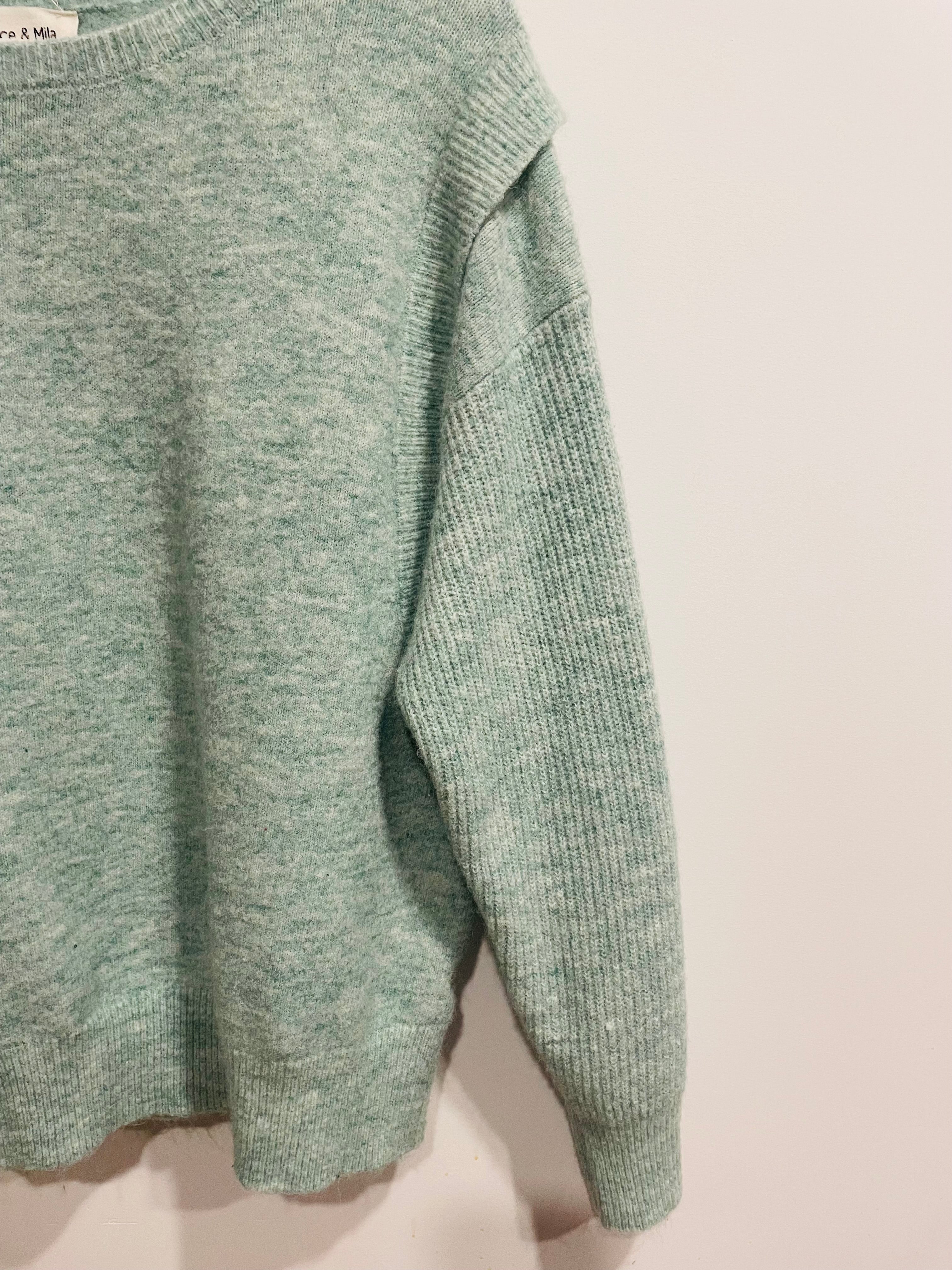 Chandail tricot vert menthe Grace & Mia - coupe oversize - encolure ronde - Taille Medium