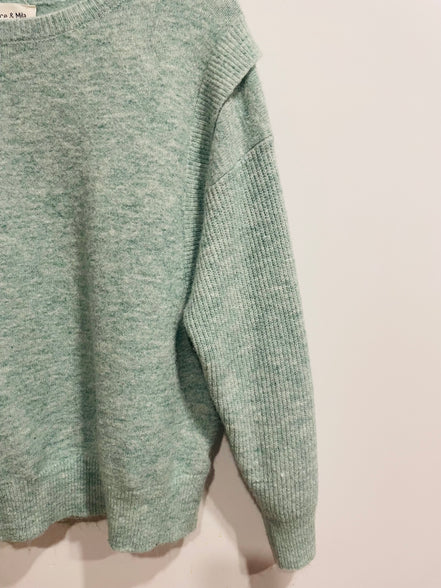 Chandail tricot vert menthe Grace & Mia - coupe oversize - encolure ronde - Taille Medium