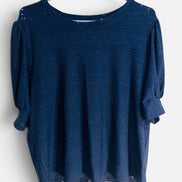 Haut bleu texture dentelle manches courtes / Blumind/ taille XL