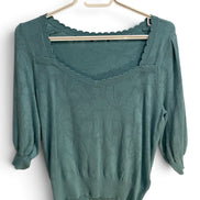 Haut tricot bleu manches courtes / marque inconnue/ taille Small