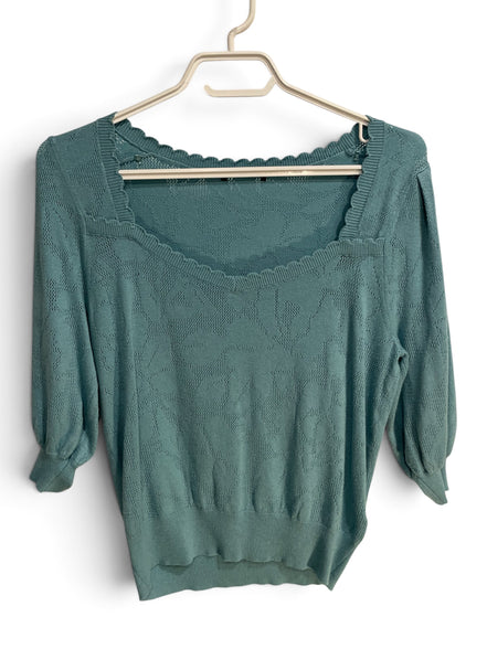 Haut tricot bleu manches courtes / marque inconnue/ taille Small