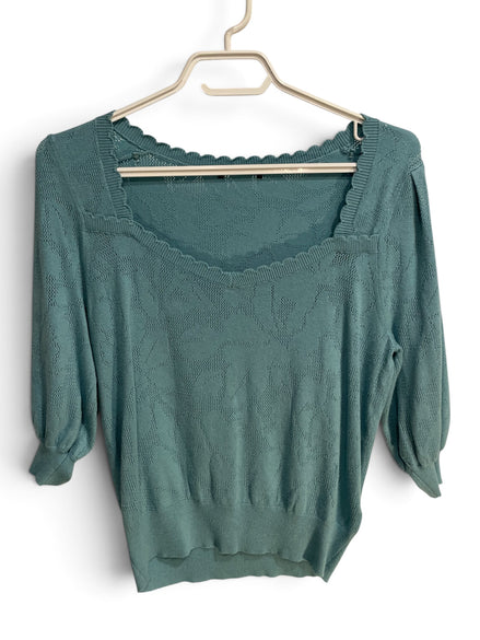 Haut tricot bleu manches courtes / marque inconnue/ taille Small