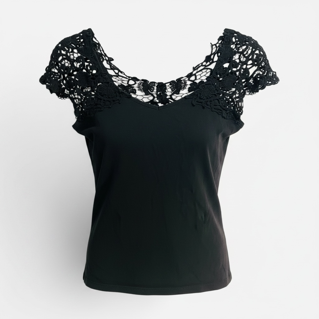 Haut sans manches noir avec dentelle / BPC / taille Small