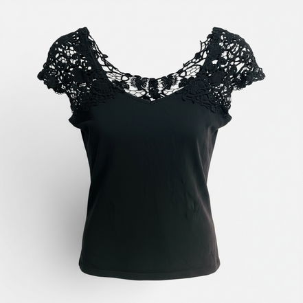 Haut sans manches noir avec dentelle / BPC / taille Small