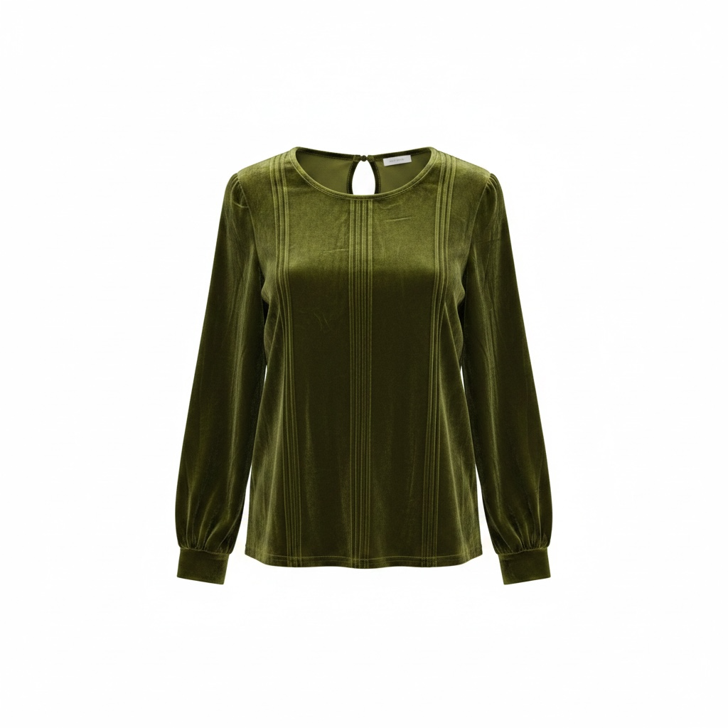 Chandail velours vert manches longues - Taille large