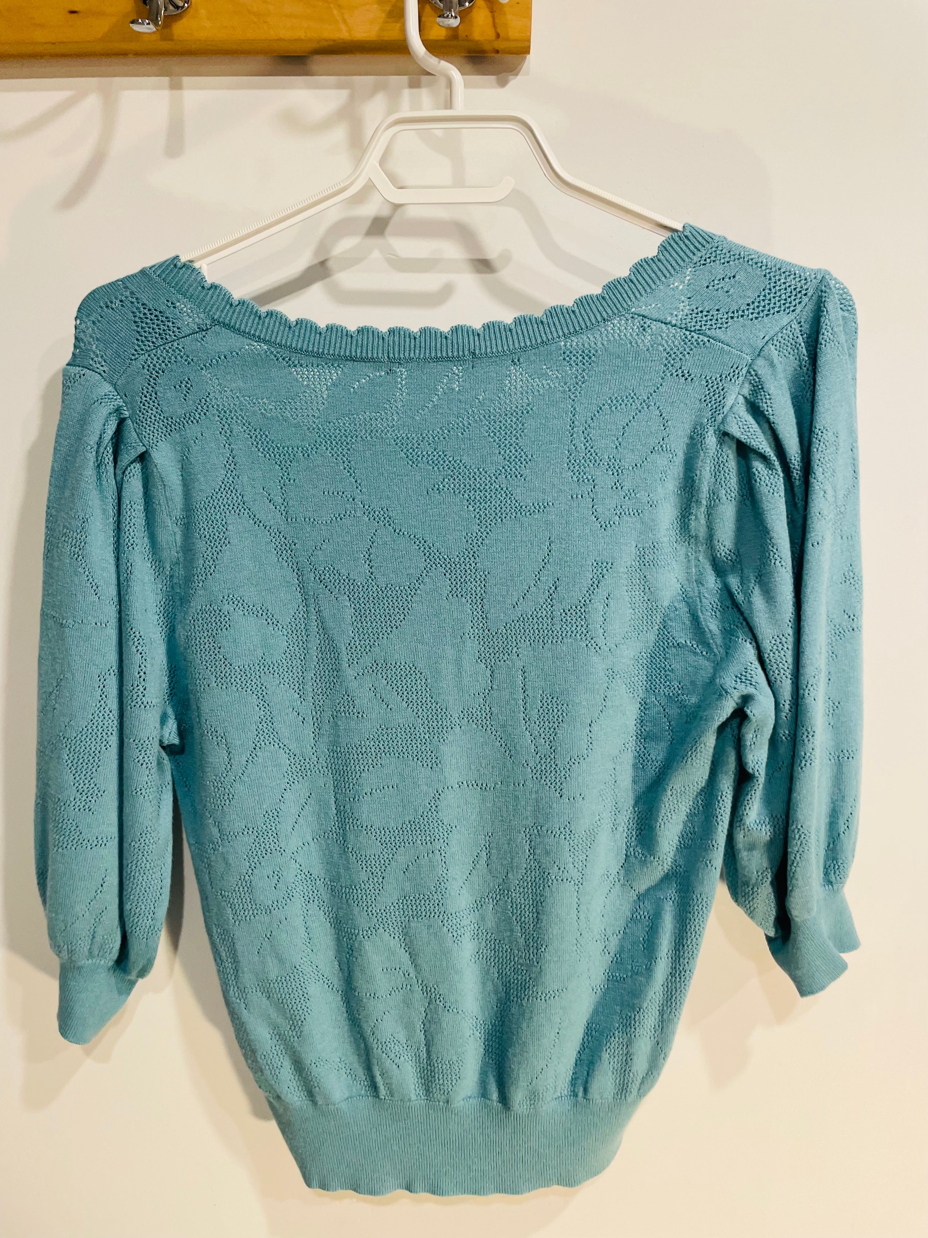 Haut tricot bleu manches courtes / marque inconnue/ taille Small