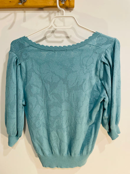 Haut tricot bleu manches courtes / marque inconnue/ taille Small