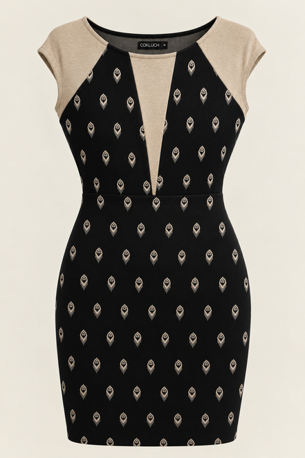 Robe courte Cokluch - imprimé plumes de paon - décolleté V - taille M