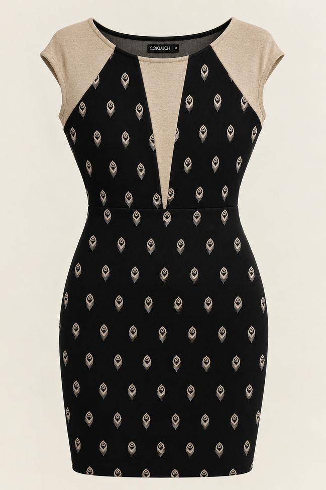 Robe courte Cokluch - imprimé plumes de paon - décolleté V - taille M