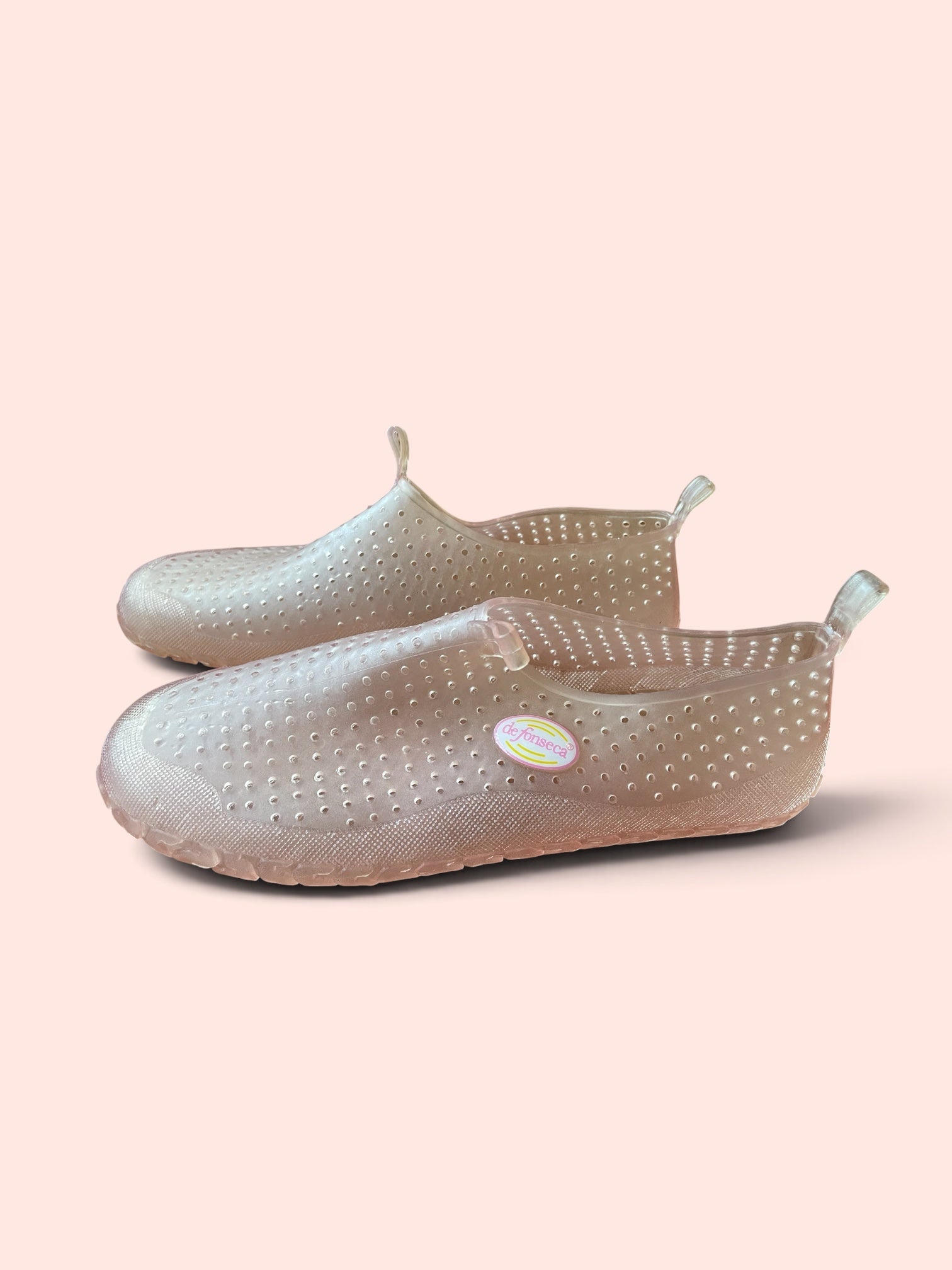 Souliers slip-on en gelée rose pale / vintage / taille 7,5