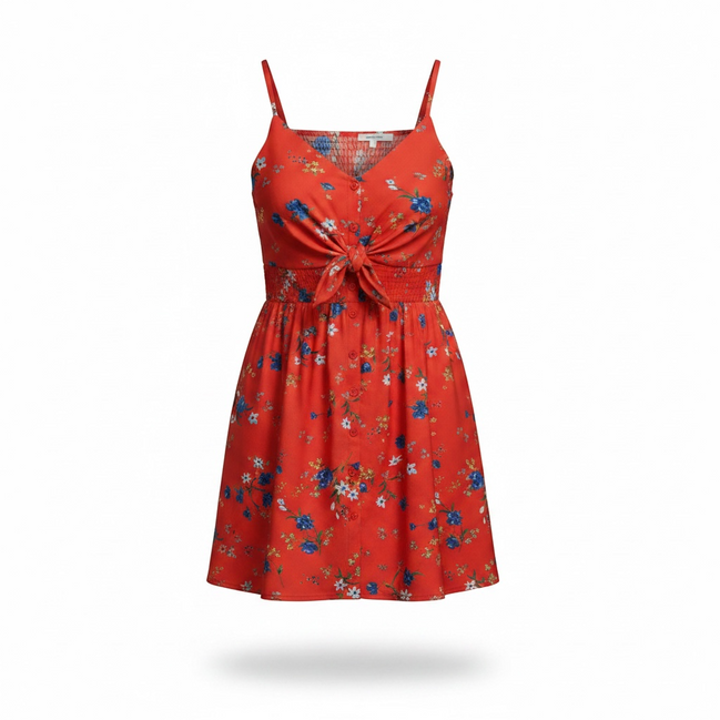 Robe  mi-longue rose fleurie - Annie 50 - Taille Medium