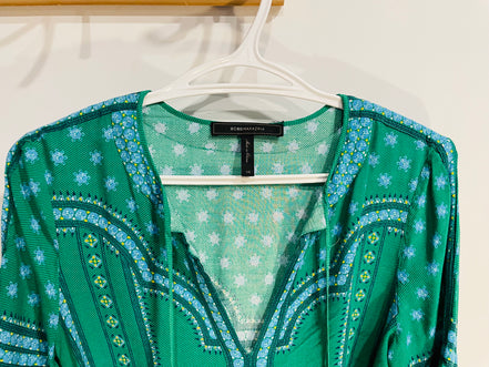 Robe verte avec fleurs et motifs bleus / BCBG MAXAZRIA / Taille XS