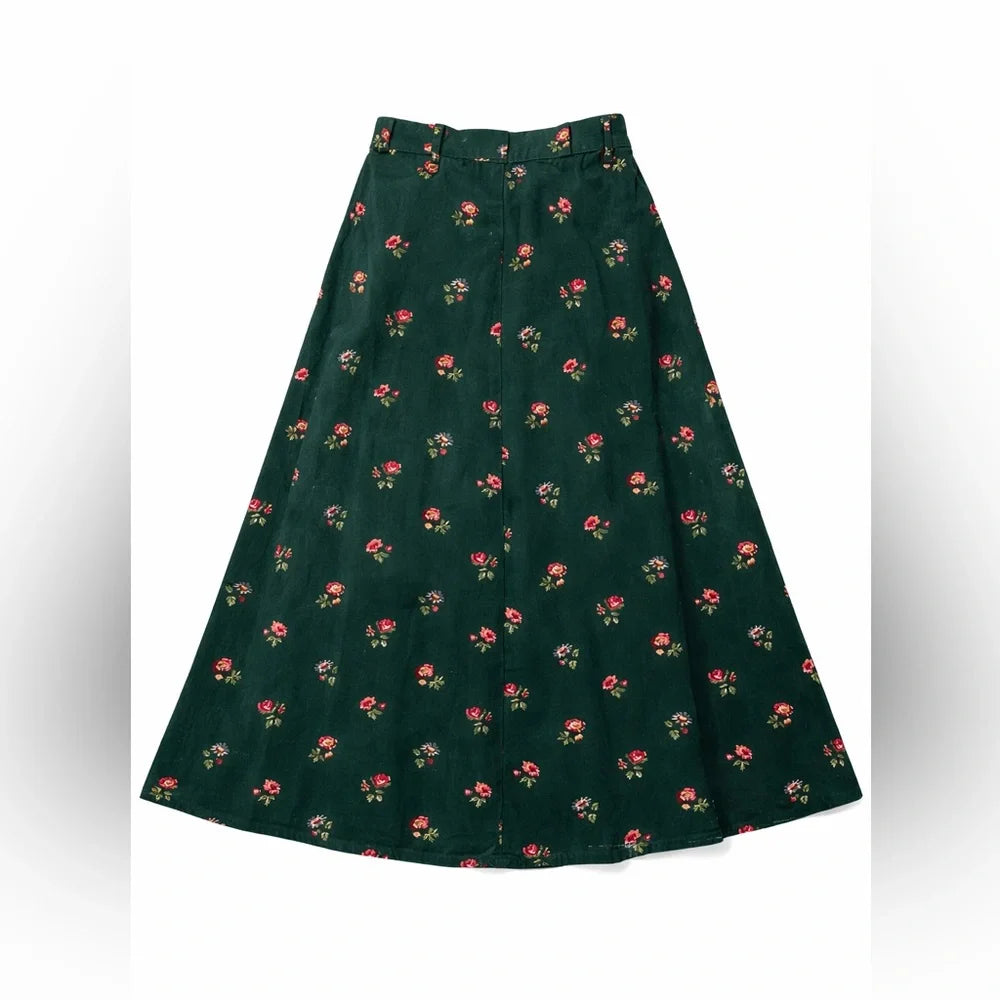 jupe longue velour cordé floral - Vintage